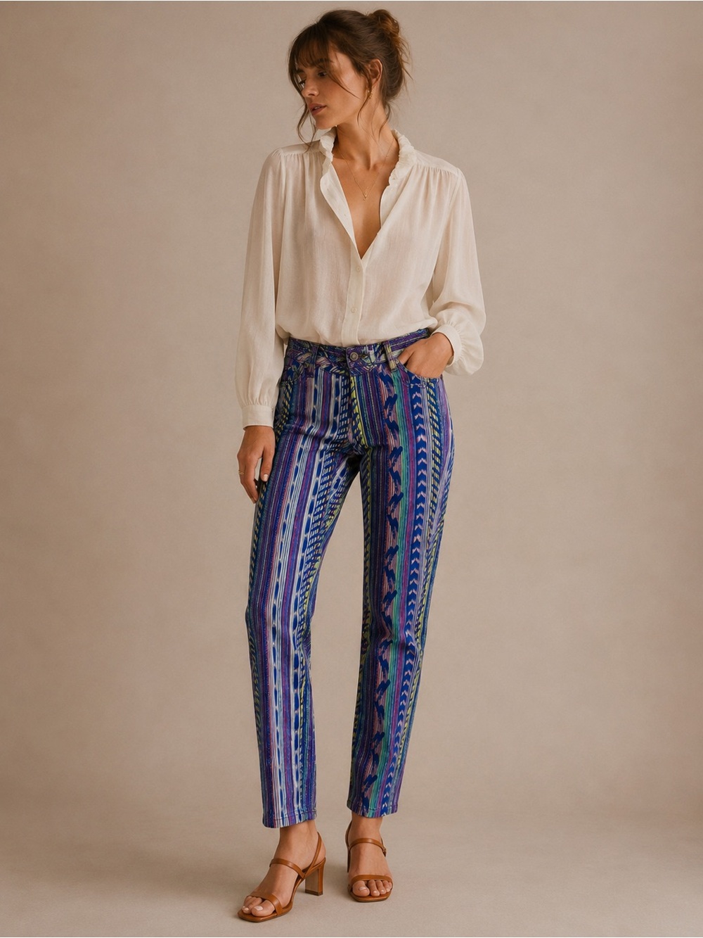 Celebrity Pink Vertical Stripe Straight Leg Pants - Blue Multicolor Tribal Sz 3